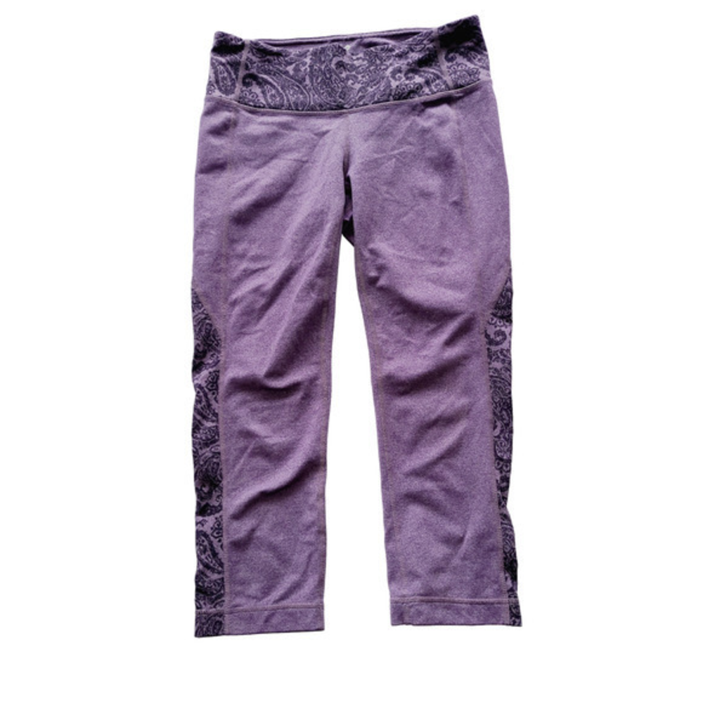 Athleta Purple Heather‎ Paisley Print Cropped Leggings Women Small Mid Rise Yoga